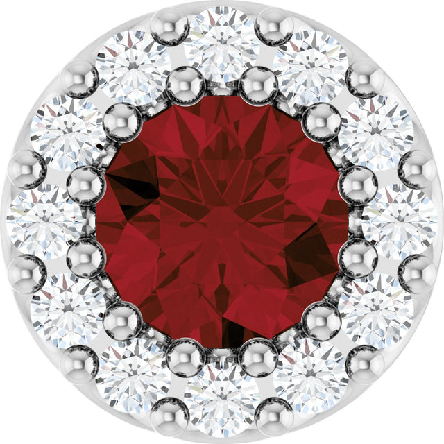 Platinum Round Natural Mozambique Garnet Halo-Style Pendant