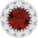 14K Gold Round Natural Mozambique Garnet Halo-Style Pendant - White Gold