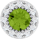 14K Gold Round Natural Peridot Halo-Style Pendant - White Gold