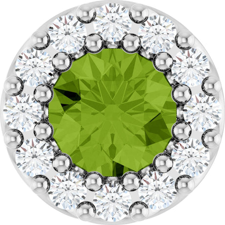 14K Gold Round Natural Peridot Halo-Style Pendant - White Gold