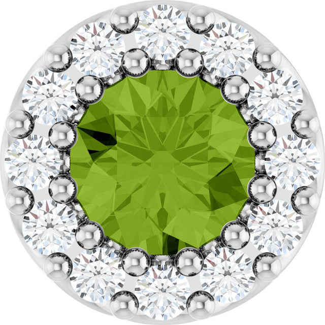 Platinum Round Natural Peridot Halo-Style Pendant