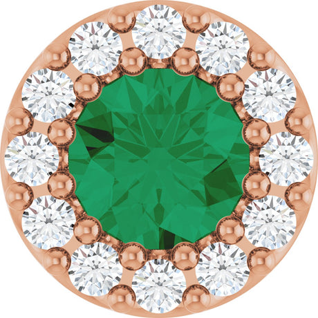 14K Gold Round Natural Emerald Halo-Style Pendant – up to 0.08 CTW - Rose Gold