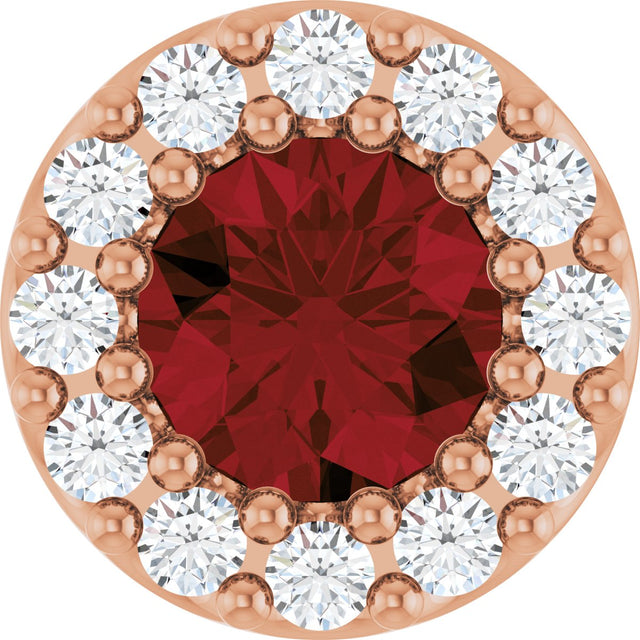 14K Gold Round Natural Mozambique Garnet Halo-Style Pendant - Rose Gold
