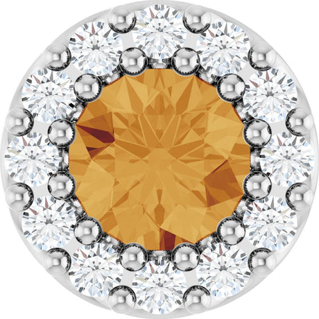 Platinum Round Natural Citrine Halo-Style Pendant
