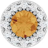 14K Gold Round Natural Citrine Halo-Style Pendant - White Gold