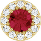 14K Gold Round Natural Ruby Halo-Style Pendant – up to 1/10 CTW - Yellow Gold