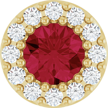 14K Gold Round Natural Ruby Halo-Style Pendant – up to 1/10 CTW - Yellow Gold