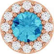 14K Gold Round Natural Blue Zircon Halo-Style Pendant - Rose Gold