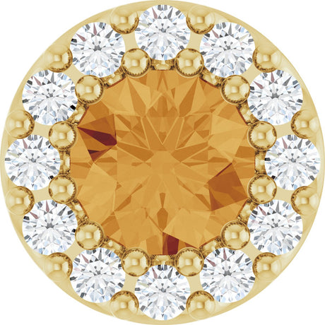 14K Gold Round Natural Citrine Halo-Style Pendant - Yellow Gold