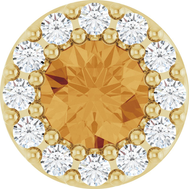 14K Gold Round Natural Citrine Halo-Style Pendant - Yellow Gold