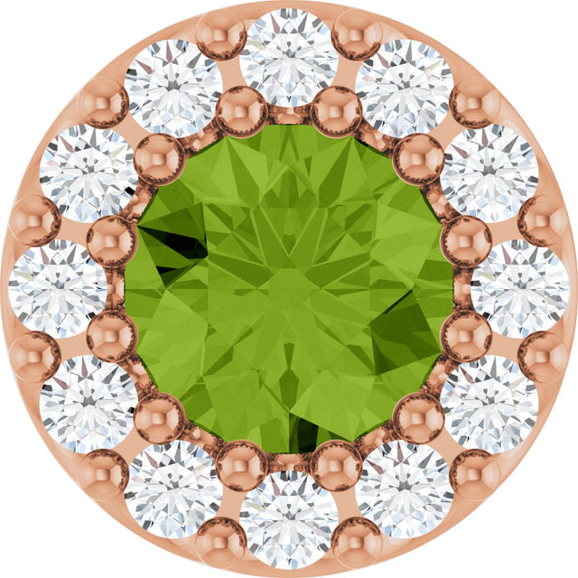 14K Gold Round Natural Peridot Halo-Style Pendant - Rose Gold