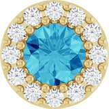 14K Gold Round Natural Blue Zircon Halo-Style Pendant - Yellow Gold