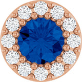 14K Gold Round Lab-Grown Blue Sapphire Halo-Style Pendant – up to 1/10 CTW - Rose Gold