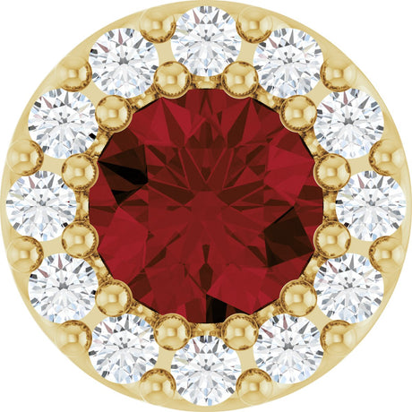 14K Gold Round Natural Mozambique Garnet Halo-Style Pendant - Yellow Gold