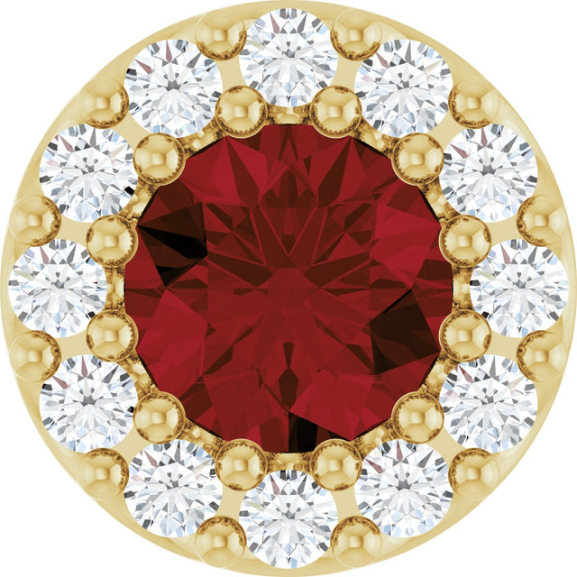 14K Gold Round Natural Mozambique Garnet Halo-Style Pendant - Yellow Gold