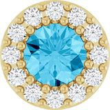14K Gold Round Natural Aquamarine Halo-Style Pendant - Yellow Gold