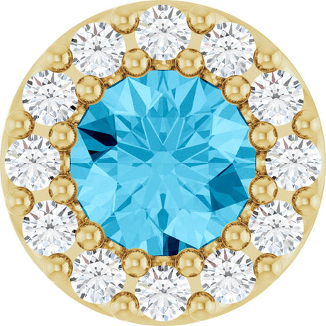 14K Gold Round Natural Aquamarine Halo-Style Pendant - Yellow Gold