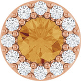 14K Gold Round Natural Citrine Halo-Style Pendant - Rose Gold