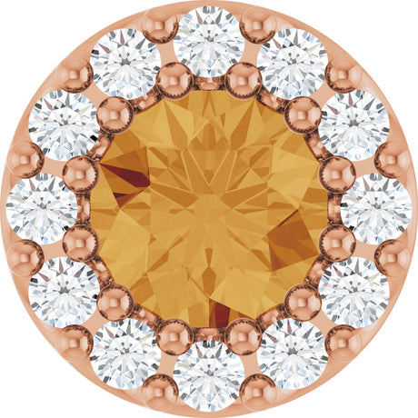 14K Gold Round Natural Citrine Halo-Style Pendant - Rose Gold