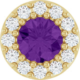 14K Gold Round Natural Amethyst Halo-Style Pendant - Yellow Gold
