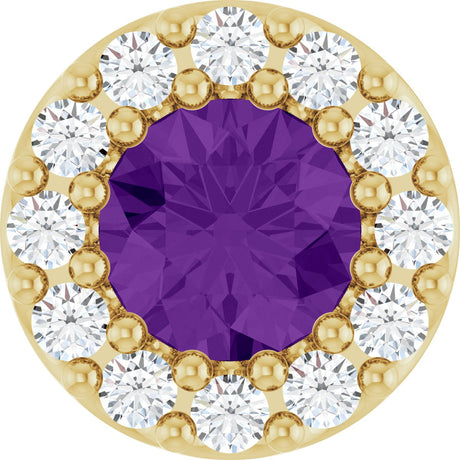 14K Gold Round Natural Amethyst Halo-Style Pendant - Yellow Gold