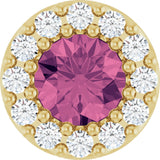 14K Gold Round Natural Pink Tourmaline Halo-Style Pendant - Yellow Gold