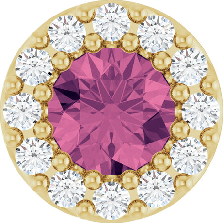 14K Gold Round Natural Pink Tourmaline Halo-Style Pendant - Yellow Gold