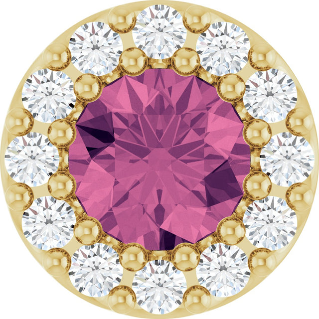 14K Gold Round Natural Pink Tourmaline Halo-Style Pendant - Yellow Gold