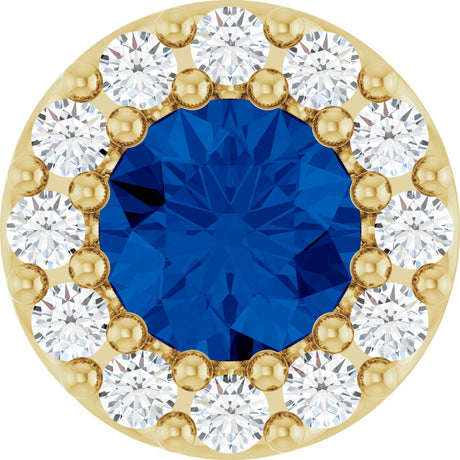 14K Gold Round Natural Blue Sapphire Halo-Style Pendant – up to 0.08 CTW - Yellow Gold