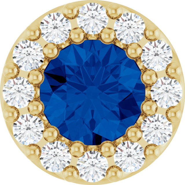 14K Gold Round Natural Blue Sapphire Halo-Style Pendant – up to 0.08 CTW - Yellow Gold