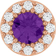 14K Gold Round Natural Amethyst Halo-Style Pendant - Rose Gold