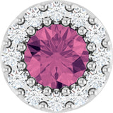 Platinum Round Natural Pink Tourmaline Halo-Style Pendant