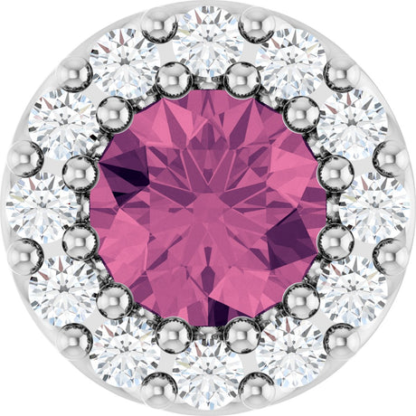 Platinum Round Natural Pink Tourmaline Halo-Style Pendant