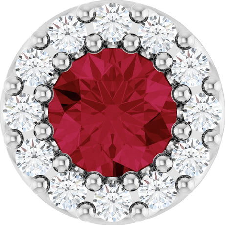 Platinum Round Natural Ruby Halo-Style Pendant – up to 0.08 CTW