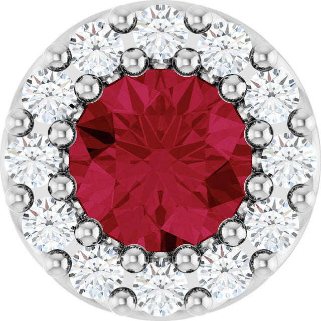 14K Gold Round Natural Ruby Halo-Style Pendant – up to 1/10 CTW - White Gold
