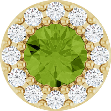 14K Gold Round Natural Peridot Halo-Style Pendant - Yellow Gold