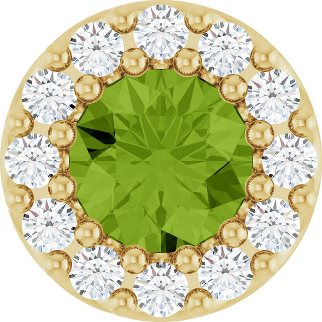 14K Gold Round Natural Peridot Halo-Style Pendant - Yellow Gold
