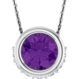 14K Gold Round Natural White Sapphire Accented Bezel-Set Necklace or Pendant - Rose Gold - view 4