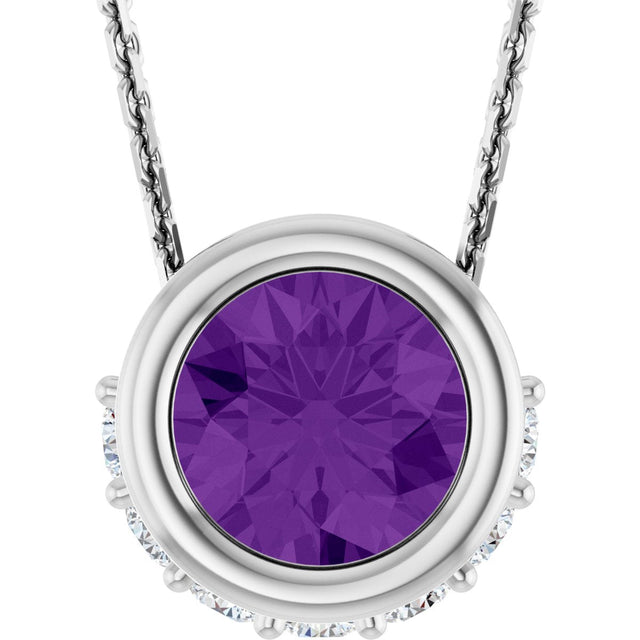 14K Gold Round Natural White Sapphire Accented Bezel-Set Necklace or Pendant - Rose Gold - view 4