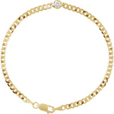 14K Gold Round Natural Diamond Bezel-Set Solitaire Curb Link Bracelet