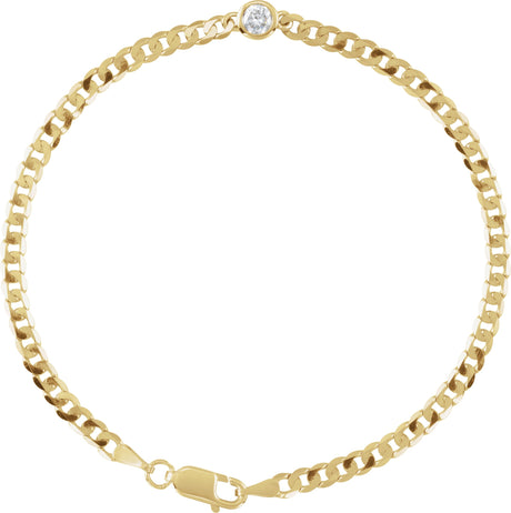 14K Gold Round Natural Diamond Bezel-Set Solitaire Curb Link Bracelet