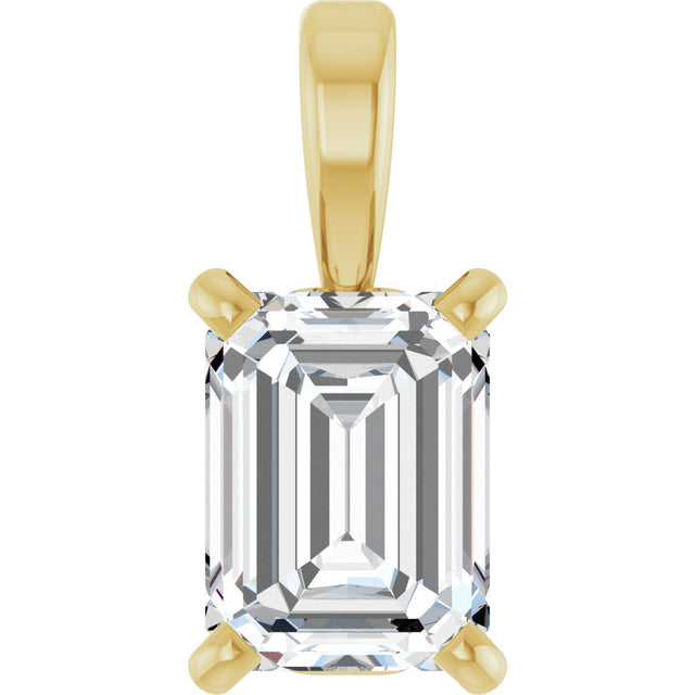 14K Gold Natural Diamond Emerald 4-Prong Solitaire Pendant - Yellow Gold