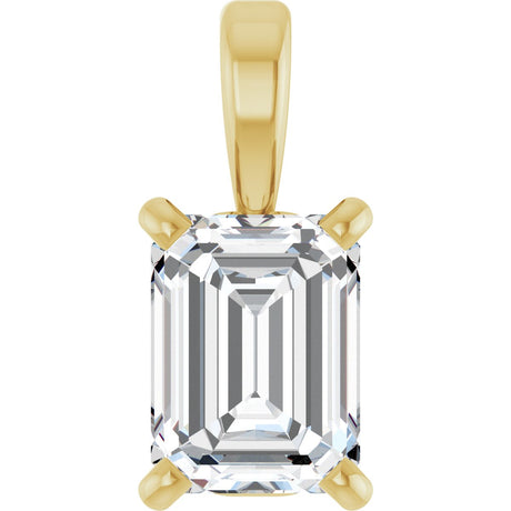 14K Gold Lab-Grown Diamond Emerald 4-Prong Solitaire Pendant - Yellow Gold
