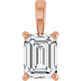 14K Gold Lab-Grown Diamond Emerald 4-Prong Solitaire Pendant - Rose Gold