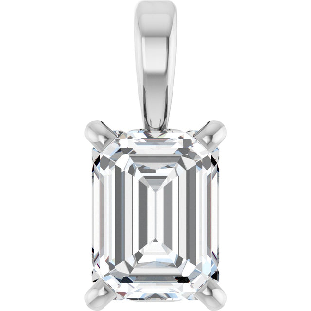 Platinum Lab-Grown Diamond Emerald 4-Prong Solitaire Pendant