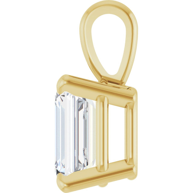 14K Gold Lab-Grown Diamond Emerald 4-Prong Solitaire Pendant - Yellow Gold - view 3