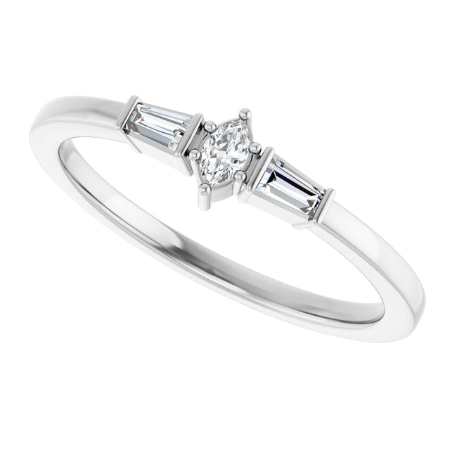 Platinum Marquise Natural Diamond Stackable Ring - view 5