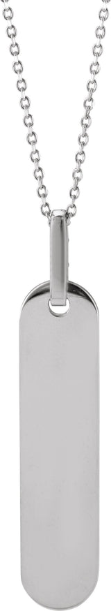 Platinum Straight Baguette Natural Diamond Engravable Accented Bar Necklace - view 3