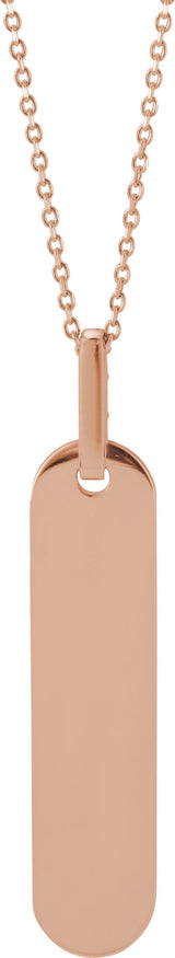 14K Gold Straight Baguette Natural Diamond Engravable Accented Bar Necklace - Rose Gold - view 3