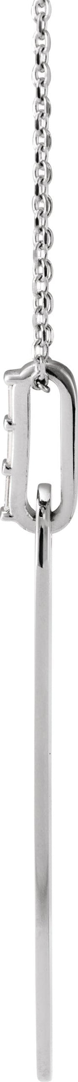 Platinum Straight Baguette Natural Diamond Engravable Accented Bar Necklace - view 2